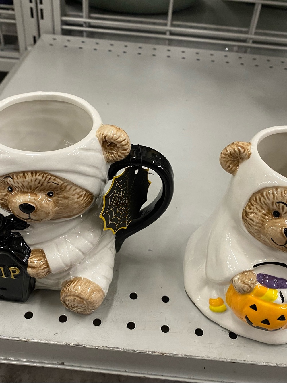 Halloween Bear Ceramic Mug - White Bear with Black Handle